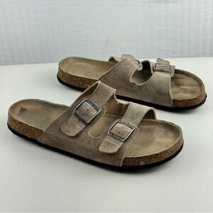 Woodstock Bert Tan Suede Leather Double Strap Corkbed Sandals Women’s Size 9